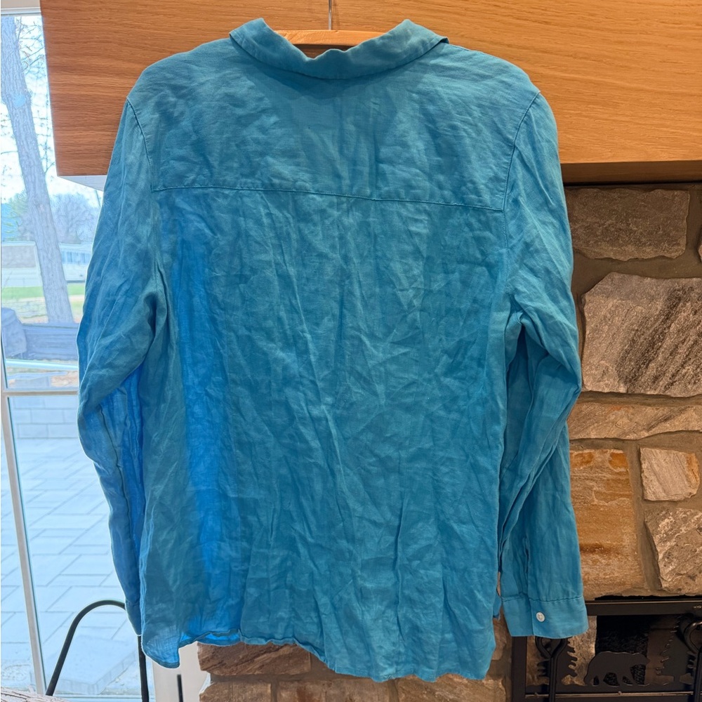 J. Jill Love 100% Linen Shirt Blue Button Up size Large Boho Minimalist - Picture 5 of 5